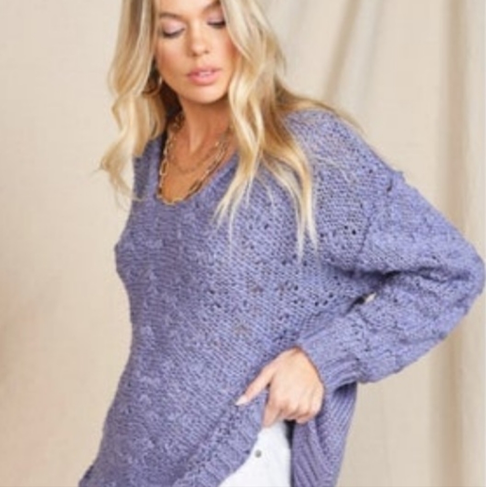 Free People Sunday Shore Lilac Color Pullover Open Knit Sweater - Picture 1 of 10